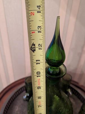 Vintage Crackling Green Hand Blown Decanter & Small Mugs