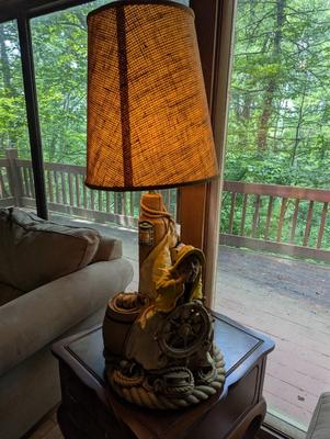 Marked Table Lamp Captain Sailor Wheel Nautical Handpainted