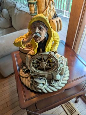 Marked Table Lamp Captain Sailor Wheel Nautical Handpainted