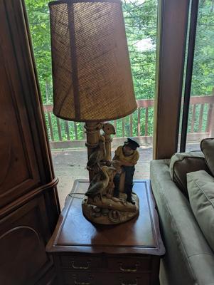 Marked Table Lamp Captain Sailor Wheel Nautical Handpainted
