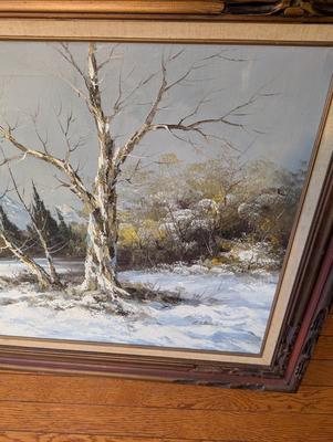 Huge Canvas Original Vtg G. Whitman Snow Mountain Oil Painting Framed Signed