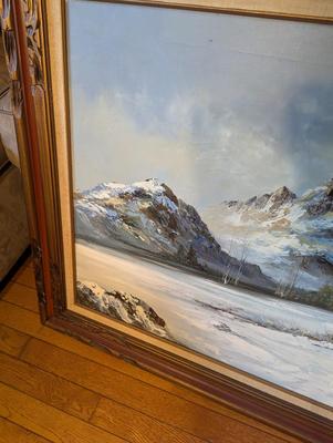 Huge Canvas Original Vtg G. Whitman Snow Mountain Oil Painting Framed Signed