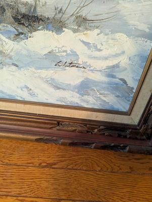 Huge Canvas Original Vtg G. Whitman Snow Mountain Oil Painting Framed Signed