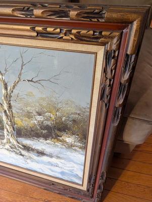Huge Canvas Original Vtg G. Whitman Snow Mountain Oil Painting Framed Signed