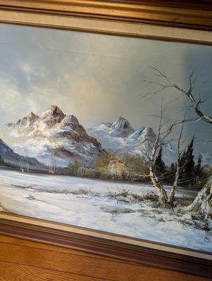 Huge Canvas Original Vtg G. Whitman Snow Mountain Oil Painting Framed Signed