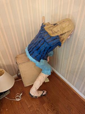 Paper Mache Young Lady Sitting On A Vintage Suitcase by Artist Nancy Hayes Winston Salem, NC