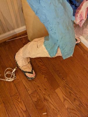 Paper Mache Young Lady Sitting On A Vintage Suitcase by Artist Nancy Hayes Winston Salem, NC