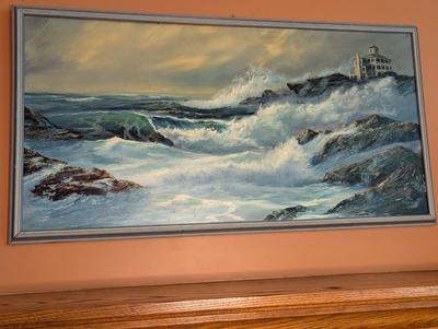 1960's Seascape Crashing Waves Painting Signed By George Bleich