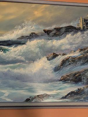 1960's Seascape Crashing Waves Painting Signed By George Bleich