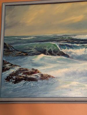1960's Seascape Crashing Waves Painting Signed By George Bleich