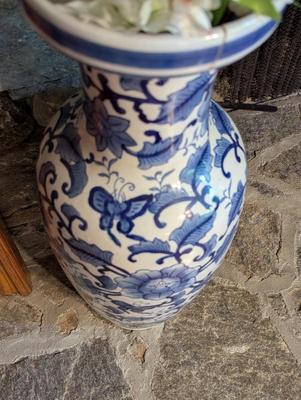 26" Tall Motif Blue & White Chinoiserie Vase
