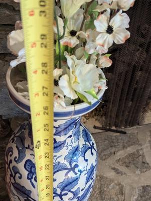 26" Tall Motif Blue & White Chinoiserie Vase