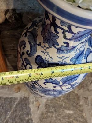 26" Tall Motif Blue & White Chinoiserie Vase