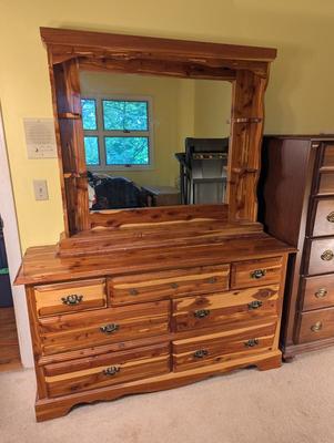 2 Piece Cedar Bedroom Dresser With Mirror