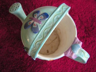 Classic ceramic decorative watering can OR flower pot. About 7" tall to top.