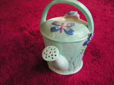Classic ceramic decorative watering can OR flower pot. About 7" tall to top.