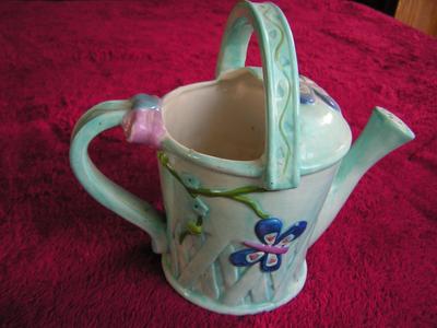 Classic ceramic decorative watering can OR flower pot. About 7" tall to top.