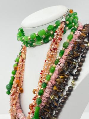 LOT 164J: Triple Strand Tiger Eye Necklace, Puka Shell Necklace, Tiger Eye Sterling Bracelet and More!