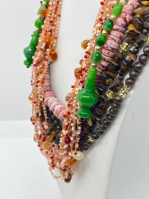 LOT 164J: Triple Strand Tiger Eye Necklace, Puka Shell Necklace, Tiger Eye Sterling Bracelet and More!