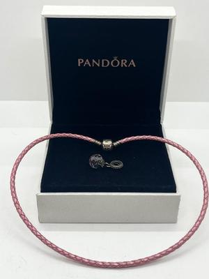 LOT 182J: Pandora Pink Leather Choker and Crystal Charm
