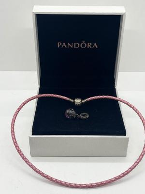 LOT 182J: Pandora Pink Leather Choker and Crystal Charm