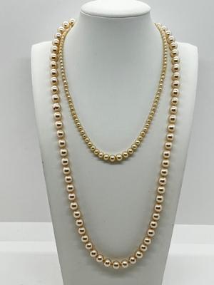 LOT 199J: Vintage 24" Strand Richelieu Pearls in Original Case and 17" Strand Faux Pearls in Vintage Gimbals Box