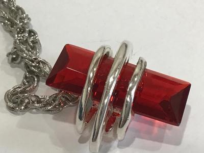 Large Red Glass Pendant Wrapped In Silvertone Artsy Statement