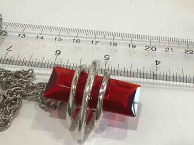 Large Red Glass Pendant Wrapped In Silvertone Artsy Statement