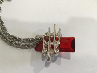 Large Red Glass Pendant Wrapped In Silvertone Artsy Statement