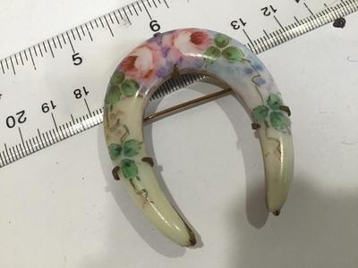 Antique Victorian Edwardian Pink Roses Porcelain Brooch