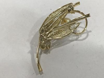 Gold Tone Filagree Brooch With Faux Pearls
