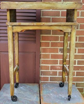 LOT 108: Vintage Wooden Lecturn on Wheels