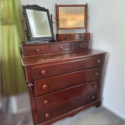 4 Pc. Lot - Solid Wood Dresser, Separate 3 Drawer, 2 Table Mirrors