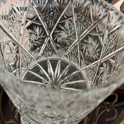 Decorative Lot - Crystal Bowls, Plant Stand, Vase, Faux Trees