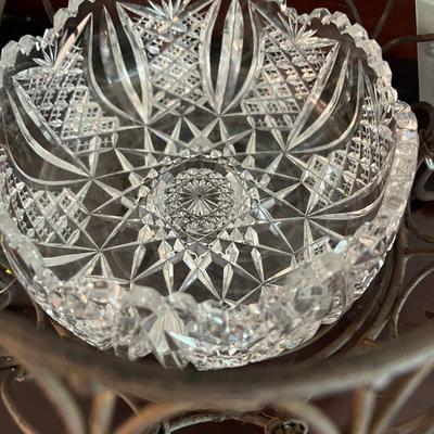 Decorative Lot - Crystal Bowls, Plant Stand, Vase, Faux Trees