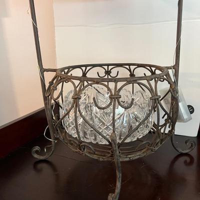 Decorative Lot - Crystal Bowls, Plant Stand, Vase, Faux Trees