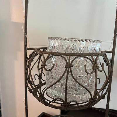 Decorative Lot - Crystal Bowls, Plant Stand, Vase, Faux Trees