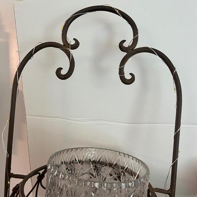 Decorative Lot - Crystal Bowls, Plant Stand, Vase, Faux Trees