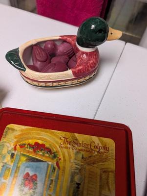 Pair Of Quartz Clocks Souvenir Plate Ceramic Duck Christmas Tin Box