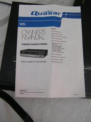 Classic Quasar VCR. W/remote & manuals. NOT tested.