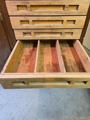 Vintage Custom Wood Tool & Hardware Cabinet on Heavy duty steel Casters – Drawer Organizer & Storage Unit