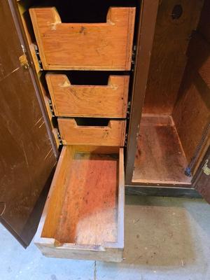 Vintage Custom Wood Tool & Hardware Cabinet on Heavy duty steel Casters – Drawer Organizer & Storage Unit