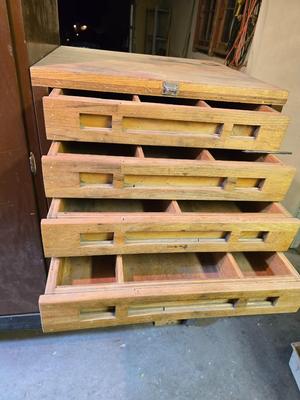 Vintage Custom Wood Tool & Hardware Cabinet on Heavy duty steel Casters – Drawer Organizer & Storage Unit