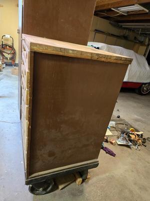 Vintage Custom Wood Tool & Hardware Cabinet on Heavy duty steel Casters – Drawer Organizer & Storage Unit