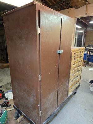 Vintage Custom Wood Tool & Hardware Cabinet on Heavy duty steel Casters – Drawer Organizer & Storage Unit