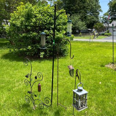 Yard Accessories Lot - Bird Feeders, Lanterns, Garden Trellis