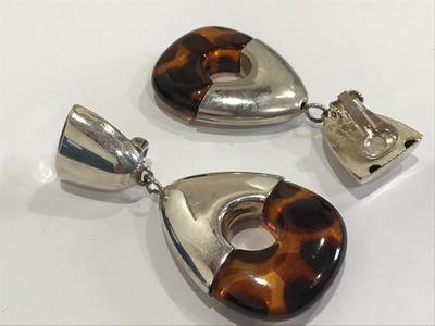 Silver Tone Faux Tortoise Earrings Door knocker style Large