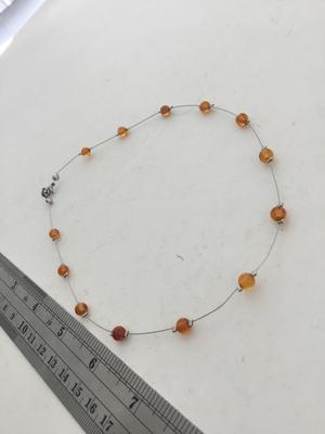 Silver tone unmarked orange beaded choker necklace