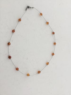 Silver tone unmarked orange beaded choker necklace