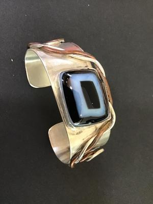 Silver Brass Glass Cuff